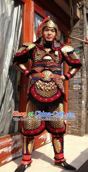 Chinese Ancient General Body Armor Costumes and Helmet Complete Set for Men