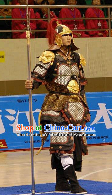 Chinese Ancient General Body Armor Costumes and Helmet Complete Set for Men