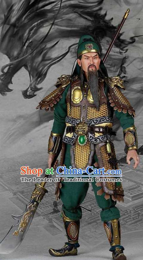 Chinese Ancient General Guan Gong Gwan Gong Body Armor Costumes and Helmet Complete Set for Men