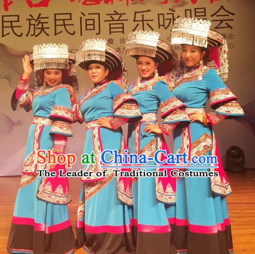 Chinese Folk Ethnic Traditional Clothes and Hat Complete Set for Women