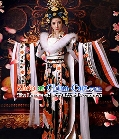 Chinese Ancient Tang Dynasty Empress Crane Dresses and Hair Accessories Complete Set