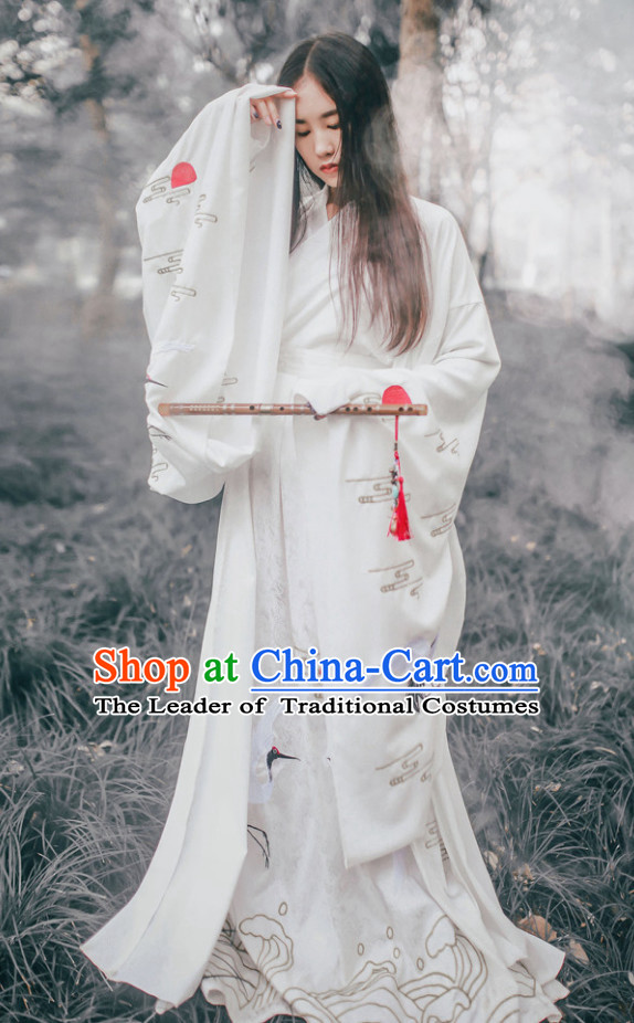 Chinese Ancient Han Dynasty Embroidered Crane Hanfu Clothing