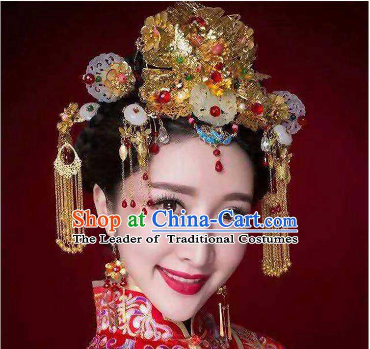 Chinese Ancient Style Hair Jewelry Accessories, Hairpins, Princess Hanfu Xiuhe Suit Wedding Bride Hair Accessories Set for Women