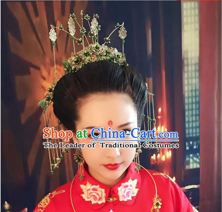 Chinese Ancient Style Hair Jewelry Accessories, Hairpins, Princess Hanfu Xiuhe Suit Wedding Bride Hair Accessories Set for Women