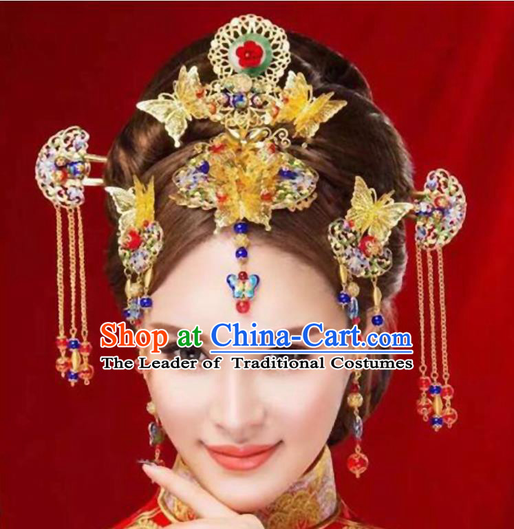 Chinese Ancient Style Hair Jewelry Accessories, Hairpins, Princess Hanfu Xiuhe Suit Wedding Bride Hair Accessories Set for Women