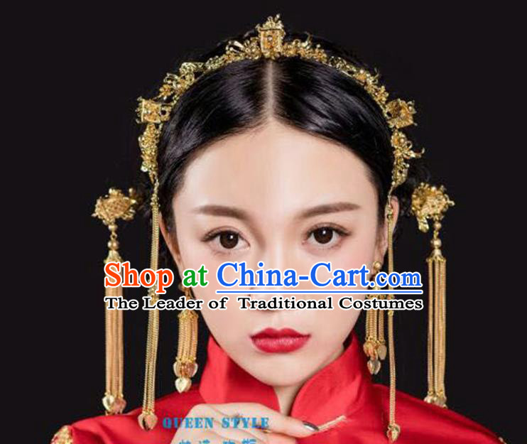 Chinese Ancient Style Hair Jewelry Accessories, Hairpins, Princess Hanfu Xiuhe Suit Wedding Bride Hair Accessories Set for Women