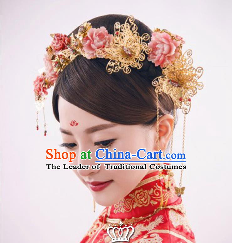 Chinese Ancient Style Hair Jewelry Accessories, Hairpins, Princess Hanfu Xiuhe Suit Wedding Bride Hair Accessories Set for Women