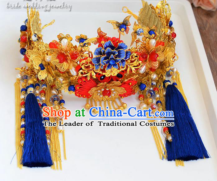 Chinese Ancient Style Hair Jewelry Accessories, Hairpins, Princess Hanfu Xiuhe Suit Wedding Bride Hair Accessories Set for Women