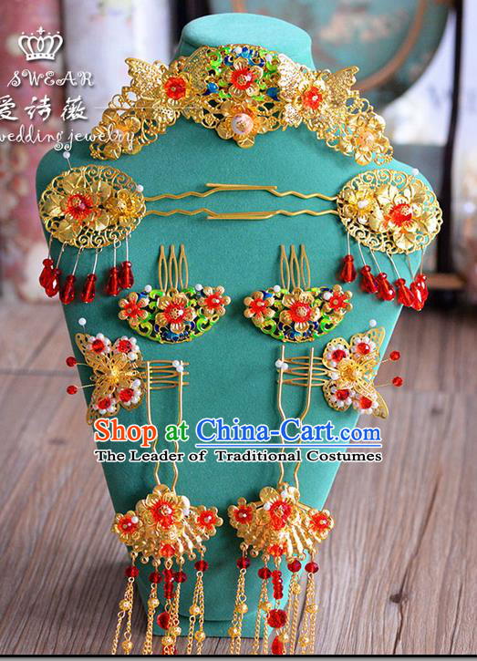 Chinese Ancient Style Hair Jewelry Accessories, Hairpins, Princess Hanfu Xiuhe Suit Wedding Bride Hair Accessories, Headwear Set for Women