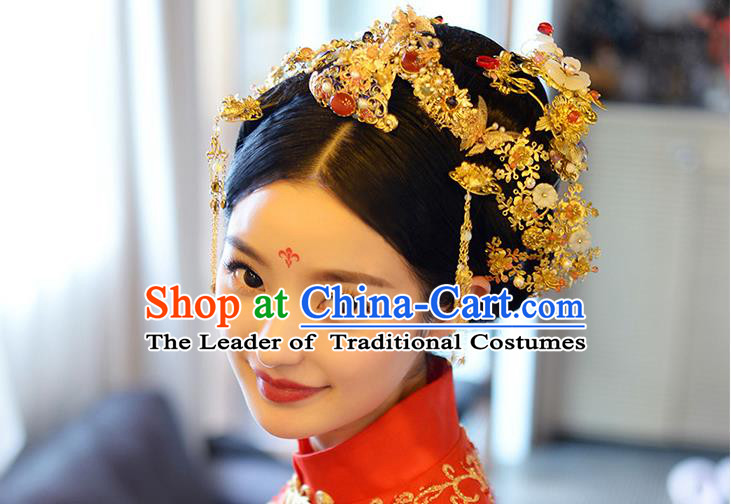 Chinese Ancient Style Hair Jewelry Accessories, Hairpins, Princess Hanfu Xiuhe Suit Wedding Bride Hair Accessories, Headwear Set for Women