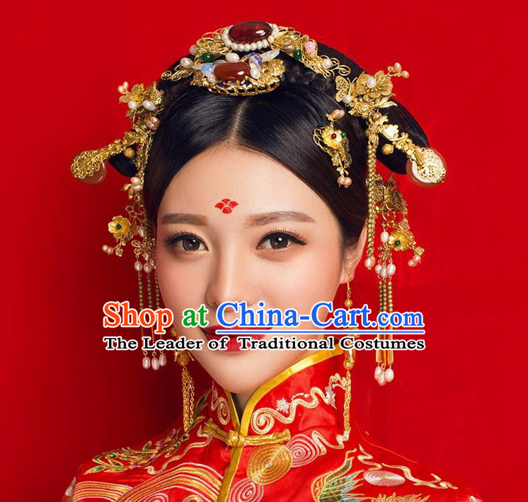 Chinese Ancient Style Hair Jewelry Accessories, Hairpins, Princess Hanfu Xiuhe Suit Wedding Bride Hair Accessories, Headwear for Women