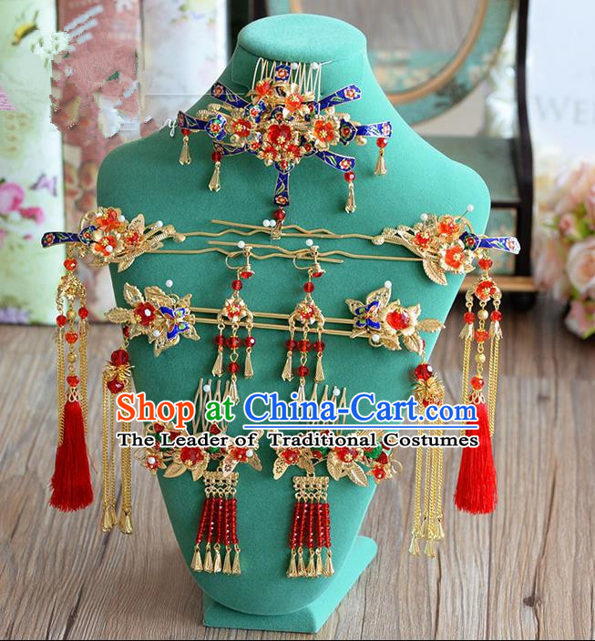 Chinese Ancient Style Hair Jewelry Accessories, Hairpins, Princess Hanfu Xiuhe Suit Wedding Bride Hair Accessories, Headwear Set for Women