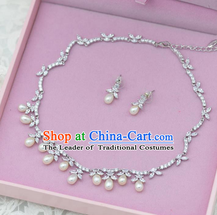 Traditional Wedding Jewelry Accessories, Palace Princess Bride Accessories, Engagement Necklaces, Wedding Earring, Baroco Style Crystal Pearl Necklace Set for Women