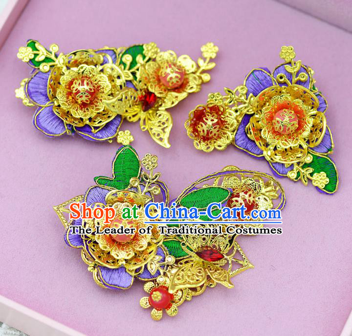 Chinese Ancient Style Hair Jewelry Accessories, Hairpins, Hanfu Xiuhe Suits Wedding Bride Headwear, Headdress, Imperial Empress Handmade Hair Fascinators for Women