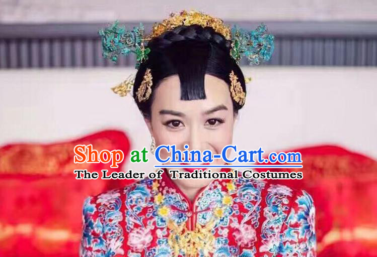 Chinese Ancient Style Hair Jewelry Accessories, Hairpins, Hanfu Xiuhe Suits Wedding Bride Headwear, Headdress, Imperial Empress Handmade Phoenix Hair Fascinators for Women