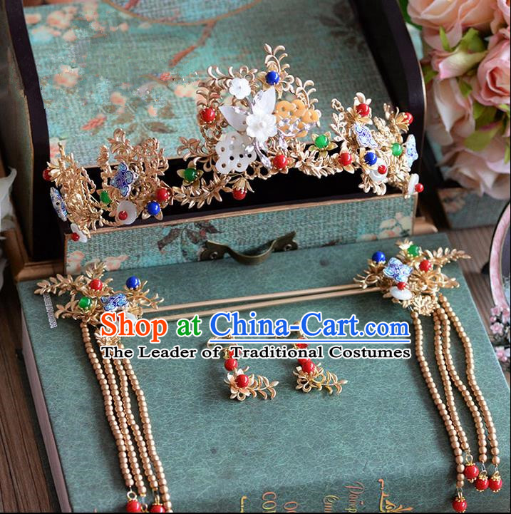 Chinese Ancient Style Hair Jewelry Accessories, Hairpins, Hanfu Xiuhe Suits Wedding Bride Headwear, Traditional Headdress, Imperial Empress Handmade Hair Fascinators for Women