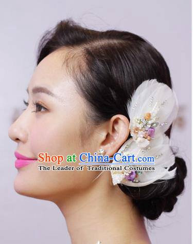 Traditional Jewelry Accessories, Princess Hair Accessories, Bride Wedding Hair Accessories, Baroco Style Feather Headwear for Women