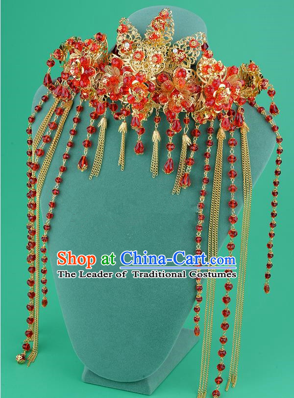 Chinese Ancient Style Hair Jewelry Accessories, Hairpins, Hanfu Xiuhe Suits Wedding Bride Headwear, Headdress, Imperial Empress Handmade Hair Fascinators for Women