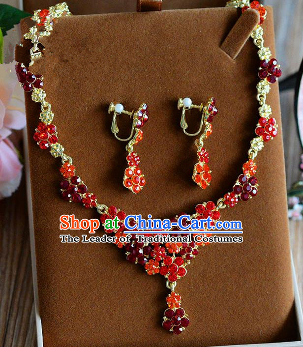 Traditional Jewelry Accessories, Palace Princess Wedding Accessories, Baroco Style Crystal Earrings and Necklace for Women