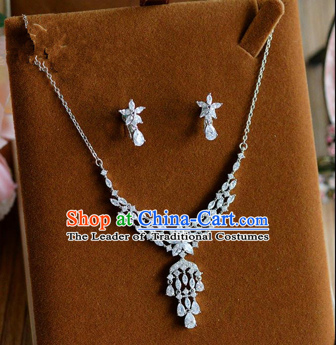 Traditional Jewelry Accessories, Palace Princess Wedding Accessories, Baroco Style Crystal Zircon Earrings and Necklace Set for Women