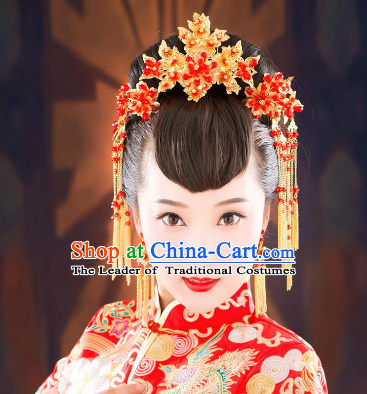 Chinese Ancient Style Hair Jewelry Accessories, Hairpins, Hanfu Xiuhe Suits Wedding Bride Headwear, Headdress, Imperial Empress Handmade Hair Fascinators for Women