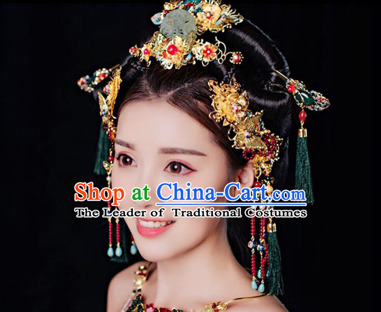 Chinese Ancient Style Hair Jewelry Accessories, Hairpins, Hanfu Xiuhe Suits Wedding Bride Headwear, Headdress, Imperial Empress Handmade Hair Fascinators for Women