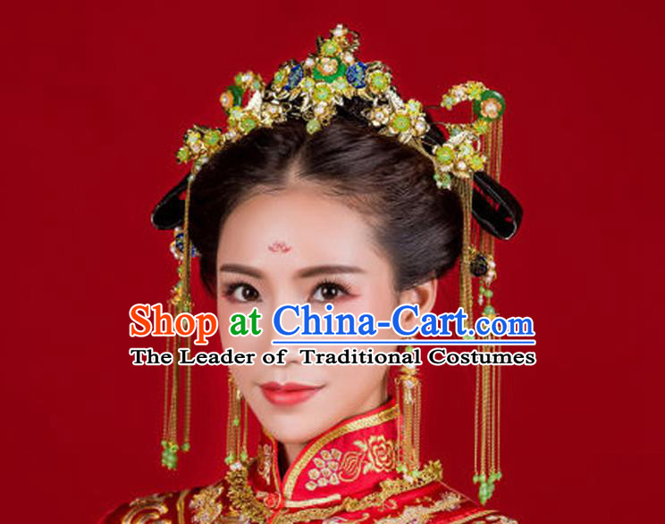 Chinese Ancient Style Hair Jewelry Accessories, Hairpins, Hanfu Xiuhe Suits Wedding Bride Headwear, Headdress, Imperial Empress Handmade Hair Fascinators for Women