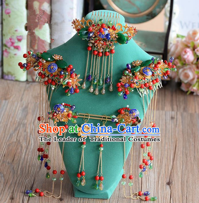 Chinese Ancient Style Hair Jewelry Accessories, Hairpins, Hanfu Xiuhe Suits Wedding Bride Headwear, Headdress, Imperial Empress Handmade Hair Fascinators for Women