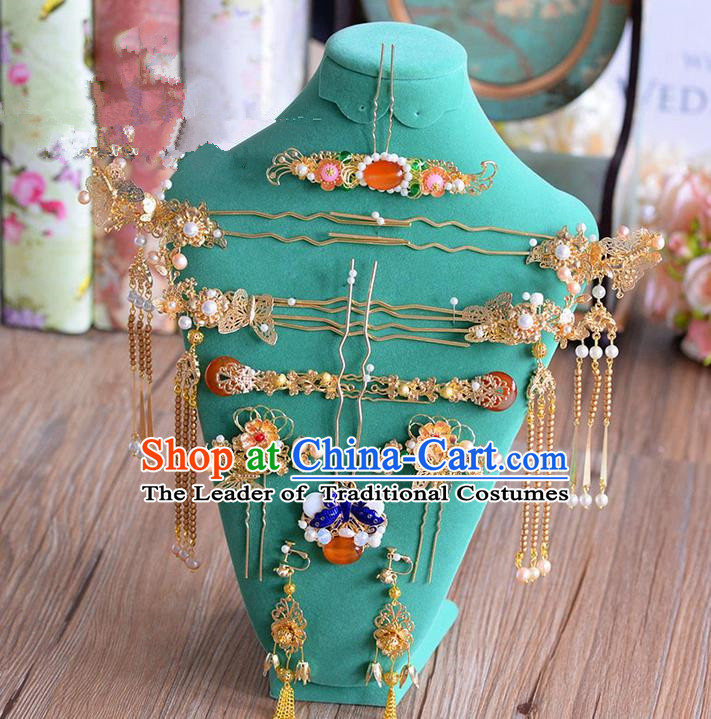 Chinese Ancient Style Hair Jewelry Accessories, Hairpins, Hanfu Xiuhe Suits Wedding Bride Headwear, Headdress, Imperial Empress Handmade Hair Fascinators for Women