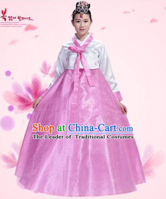 Korean Traditional Costumes Bride Dress Wedding Clothes Korean Full Dress Formal Attire Ceremonial Dress Court Stage Dancing White Top Pink Skirt