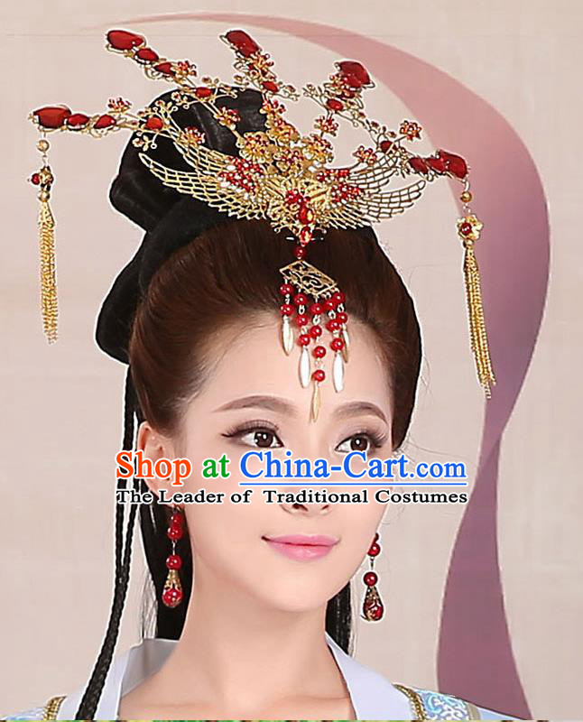 Chinese Ancient Style Hair Jewelry Accessories, Tang Dynasty Princess Hairpins, Hanfu Xiuhe Suits Wedding Bride Headwear, Headdress, Imperial Empress Handmade Hair Fascinators for Women