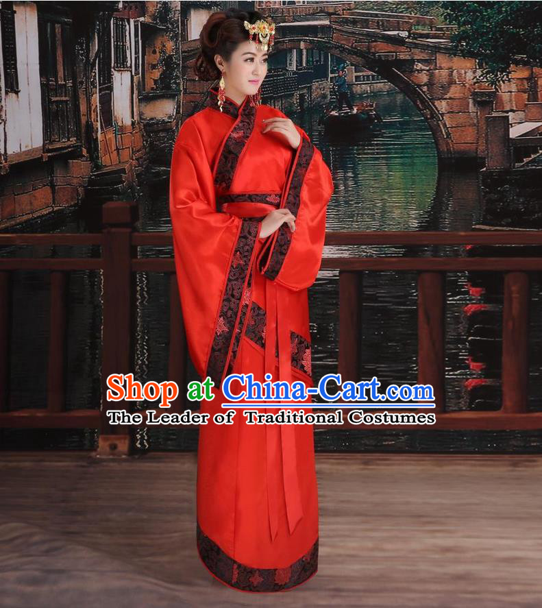 Ancient Chinese Palace Empress Costumes Complete Set, Han Dynasty Ancient Palace Princess Dance Wedding Clothing, Hanfu Curving Front Robe, Cosplay Fairy Imperial Consort Dress Suits For Women