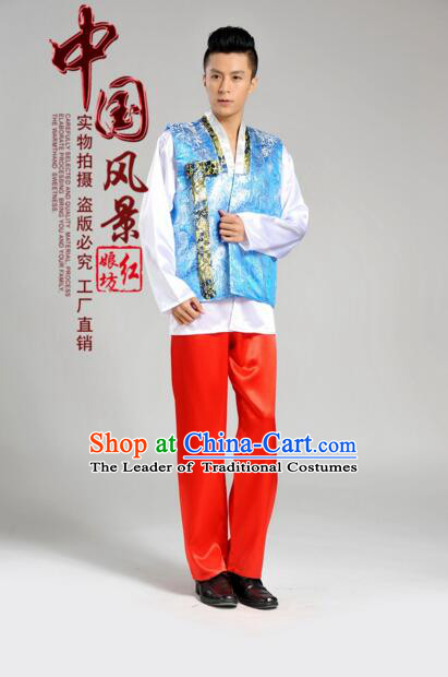 Korean Traditional Formal Dress Set Men Clothes Traditional Korean Traditional Costumes Full Dress Formal Attire Ceremonial Dress Court Blue Top Red Pants