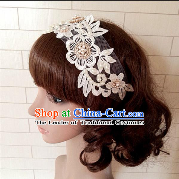 Chinese Wedding Jewelry Accessories, Traditional Bride Headwear, Wedding Tiaras, Imperial Bridal Wedding Lace Veil Hair Clasp