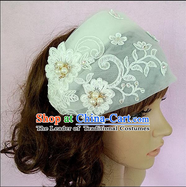 Chinese Wedding Jewelry Accessories, Traditional Bride Headwear, Wedding Tiaras, Imperial Bridal Baroco Style Wedding Lace Veil Hair Clasp