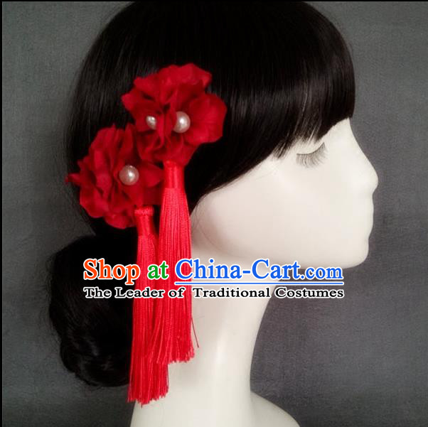 Chinese Wedding Jewelry Accessories, Traditional Xiuhe Suits Wedding Bride Headwear, Wedding Tiaras, Ancient Chinese Tassel Harpins, Bridal Hair Accessory