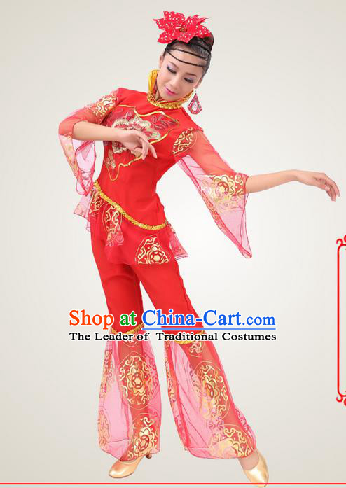 Traditional Chinese Yangge Fan Dancing Costume, Folk Dance Yangko Costume for Women