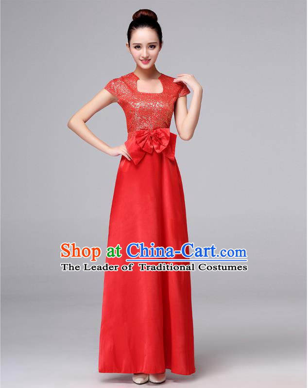 Chinese Classic Stage Performance Chorus Singing Group Dance Costumes, Chorus Competition Costume, Compere Costumes for Women