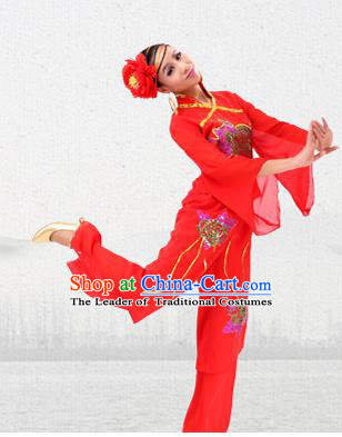 Traditional Chinese Yangge Fan Dancing Costume, Folk Dance Yangko Costume for Women