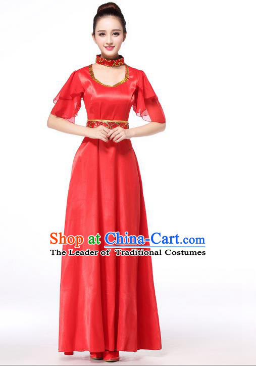 Chinese Classic Stage Performance Chorus Singing Group Dance Costumes, Chorus Competition Costume, Compere Costumes for Women