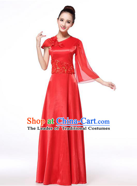 Chinese Classic Stage Performance Chorus Singing Group Dance Costumes, Chorus Competition Costume, Compere Costumes for Women