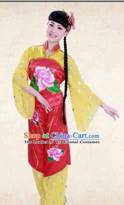 Traditional Chinese Yangge Fan Dancing Costume, Folk Dance Yangko Costume for Women