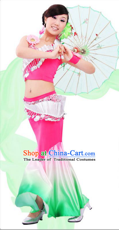 Traditional Chinese Yangge Fan Dancing Costume, Folk Dance Yangko Costume for Women