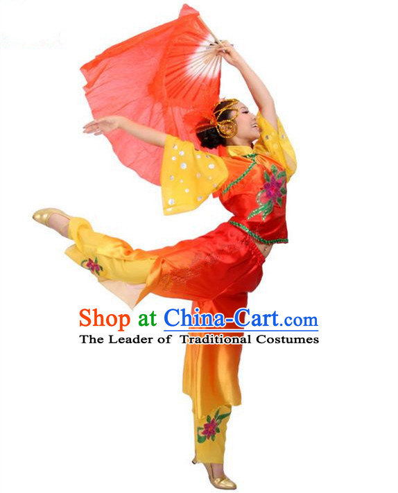 Traditional Chinese Yangge Fan Dancing Costume, Folk Dance Yangko Costume for Women