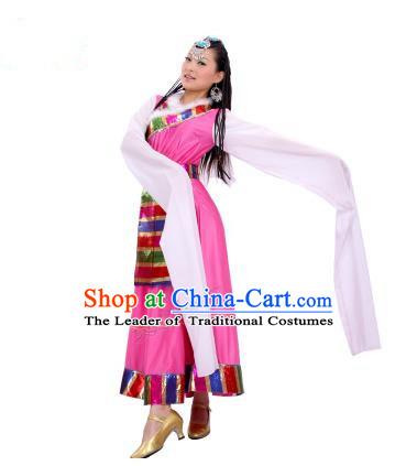 Traditional Chinese Zang Nationality Dancing Costume, Folk Dance Ethnic Costume, Chinese Minority Nationality Tibetan Dance Costume for Women