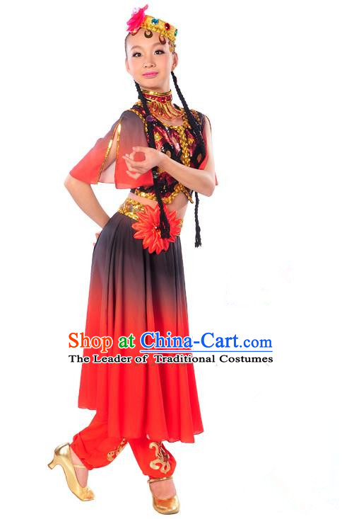 Traditional Chinese Uyghur nationality Dancing Costume, Folk Dance Ethnic Costume, Chinese Minority Nationality Uigurian Dance Costume for Women