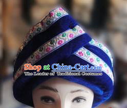 Chinese Traditional Miao Minority Hmong Folk Ethnic Hat, Tujia Minority Embroidery Hat for Men