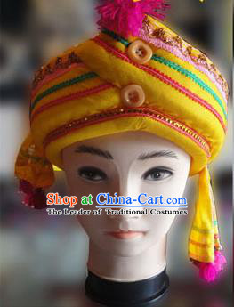 Chinese Traditional Miao Minority Hmong Folk Ethnic Hat, Tujia Minority Hat for Men