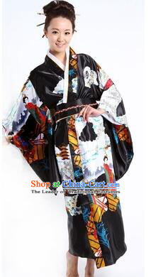 Japanese Traditional Costumes Kimono Tomesode Stage Show Wafuku Aristolochia ringens Tomesode Full Dress Black