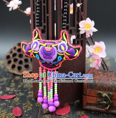 Traditional Chinese Miao Nationality Necklace, Hmong Folk Wedding Embroidery Sweater Chain, Chinese Minority Nationality Jewelry Accessories for Women